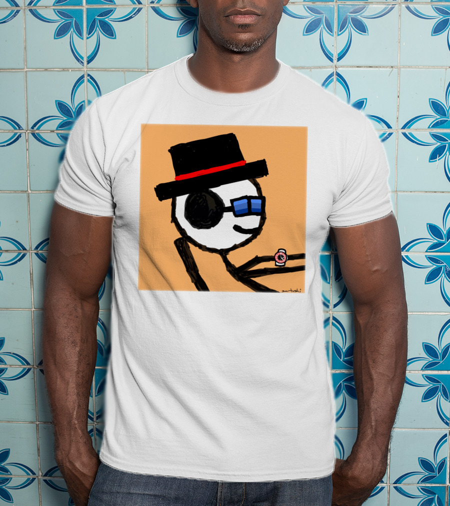 Sartoshi Mfers Stick Figure With Hat Blue Glasses Red Watch T-Shirt