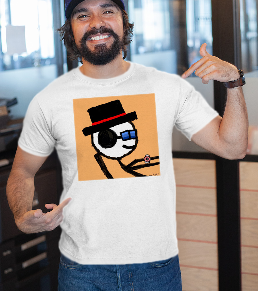 Sartoshi Mfers Stick Figure With Hat Blue Glasses Red Watch T-Shirt