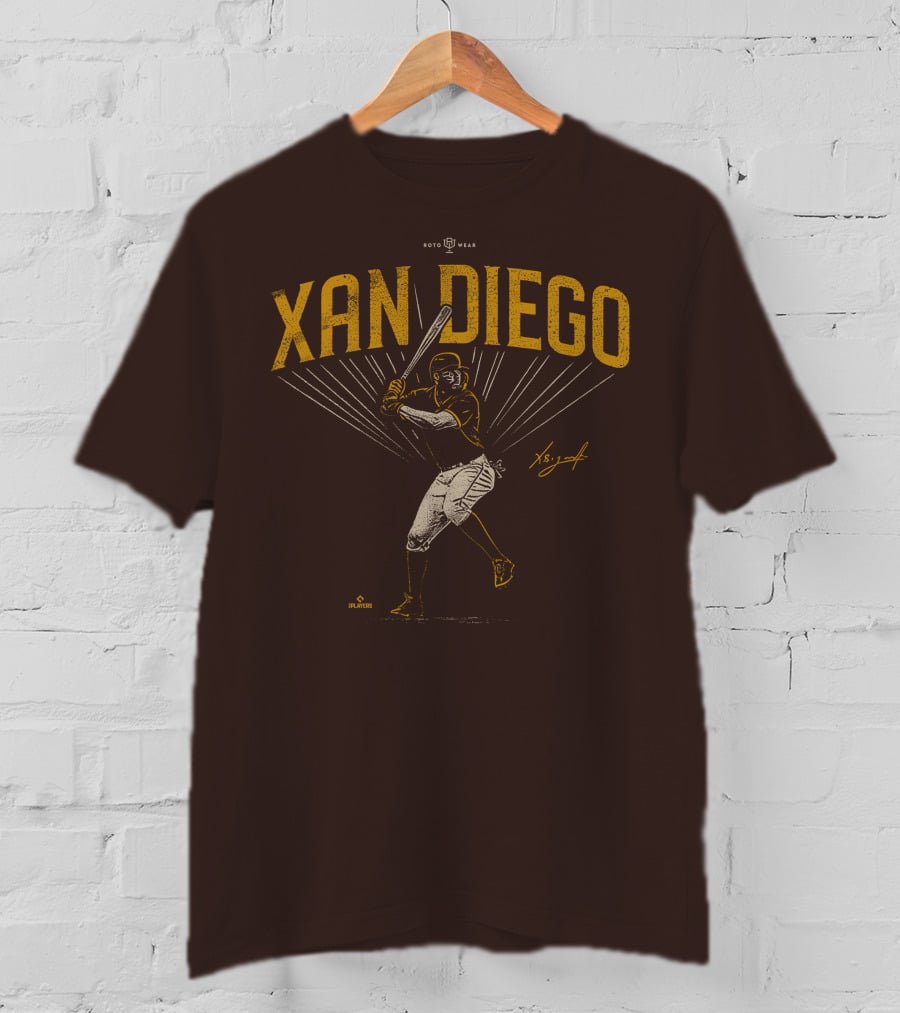 Roto Wear Xan Diego Baseball Player Swinging With Signature T-Shirt