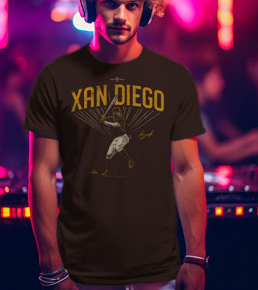 Roto Wear Xan Diego Baseball Player Swinging With Signature T-Shirt