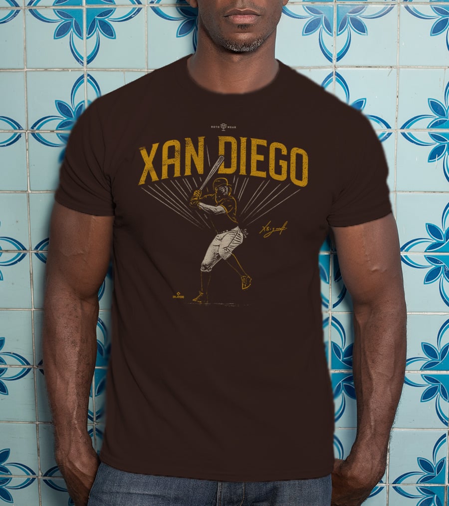 Roto Wear Xan Diego Baseball Player Swinging With Signature T-Shirt