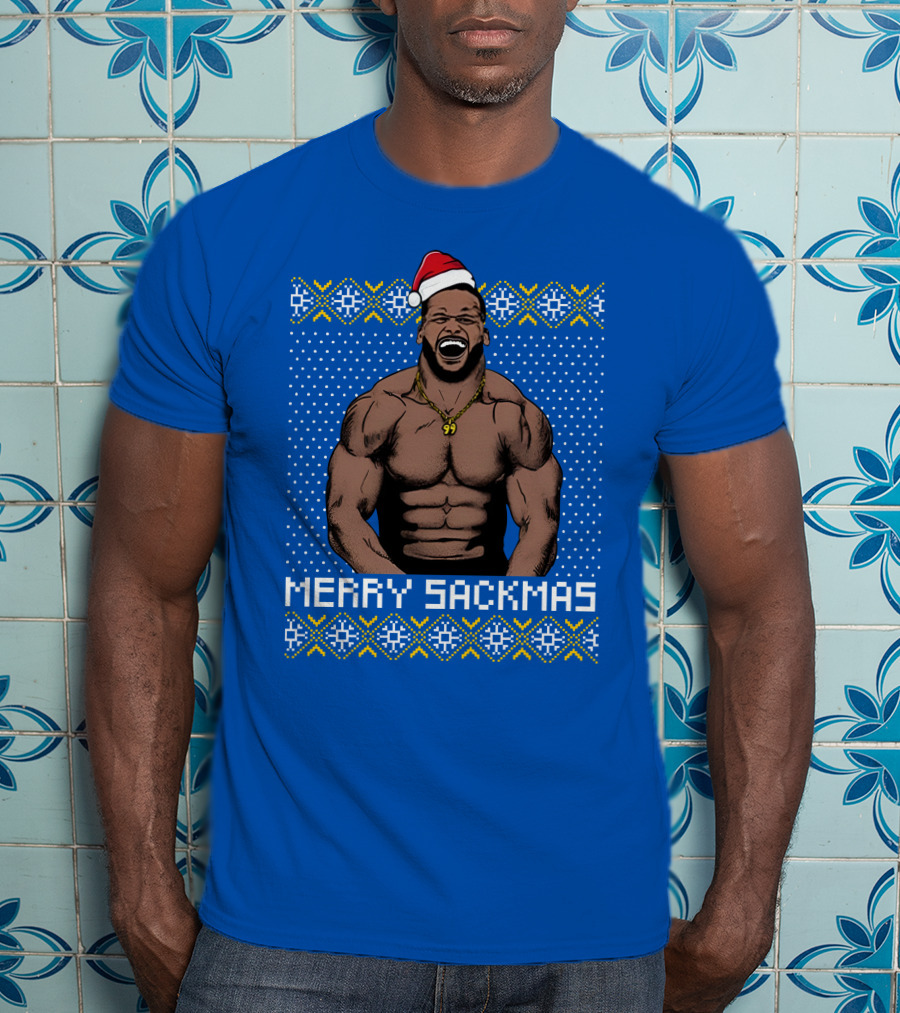 Aaron Donald Merry Sackmas Santa Hat Muscles Uglysweater T-Shirt