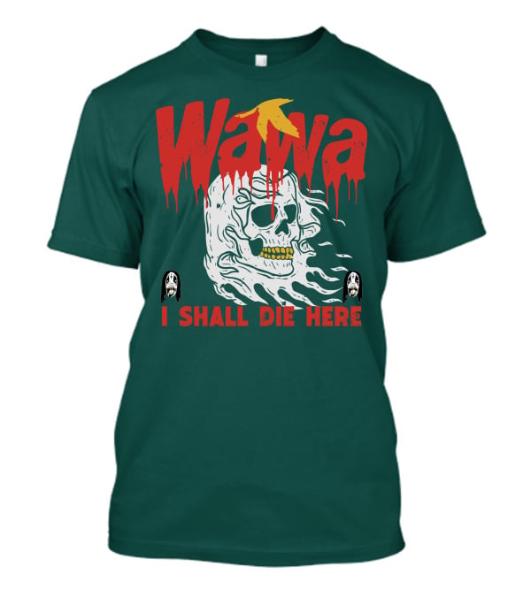 Grimgrimgrim Store Wawa I Shall Die Here Skull Motif T-Shirt