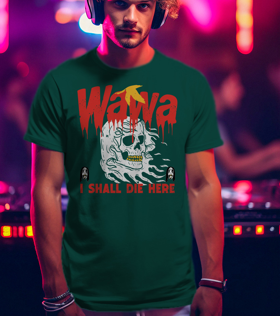 Grimgrimgrim Store Wawa I Shall Die Here Skull Motif T-Shirt