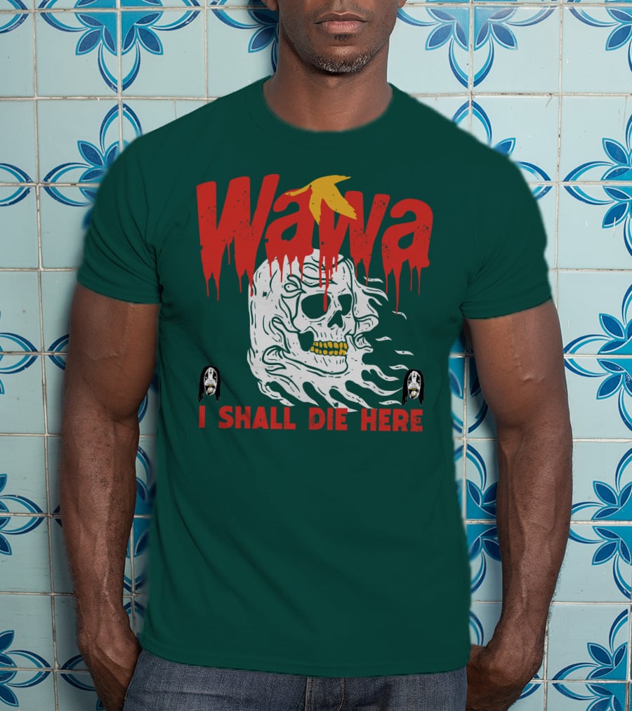 Grimgrimgrim Store Wawa I Shall Die Here Skull Motif T-Shirt