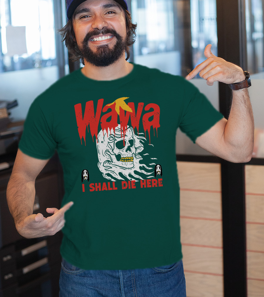 Grimgrimgrim Store Wawa I Shall Die Here Skull Motif T-Shirt
