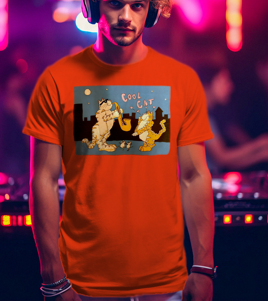 Harry Wearing Cool Cat Playing Saxophone In City Night Sky T-Shirt