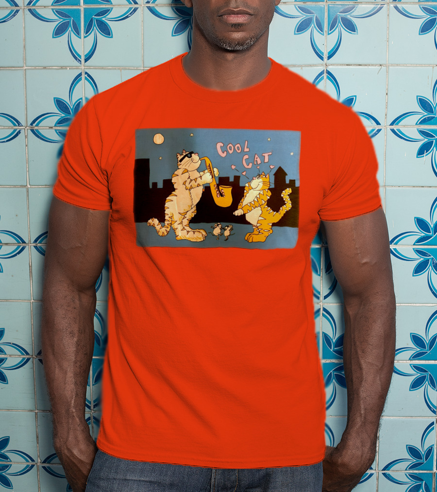 Harry Wearing Cool Cat Playing Saxophone In City Night Sky T-Shirt