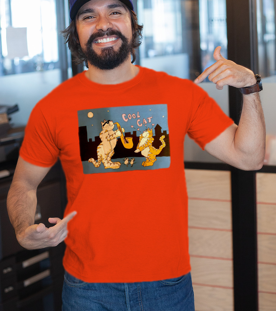 Harry Wearing Cool Cat Playing Saxophone In City Night Sky T-Shirt