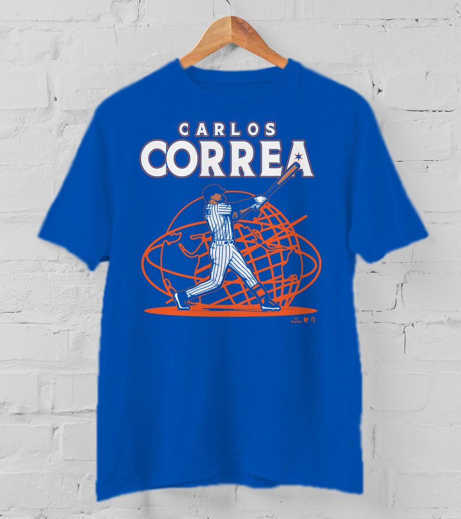 Carlos Correa Baseball Swing With Global Background T-Shirt