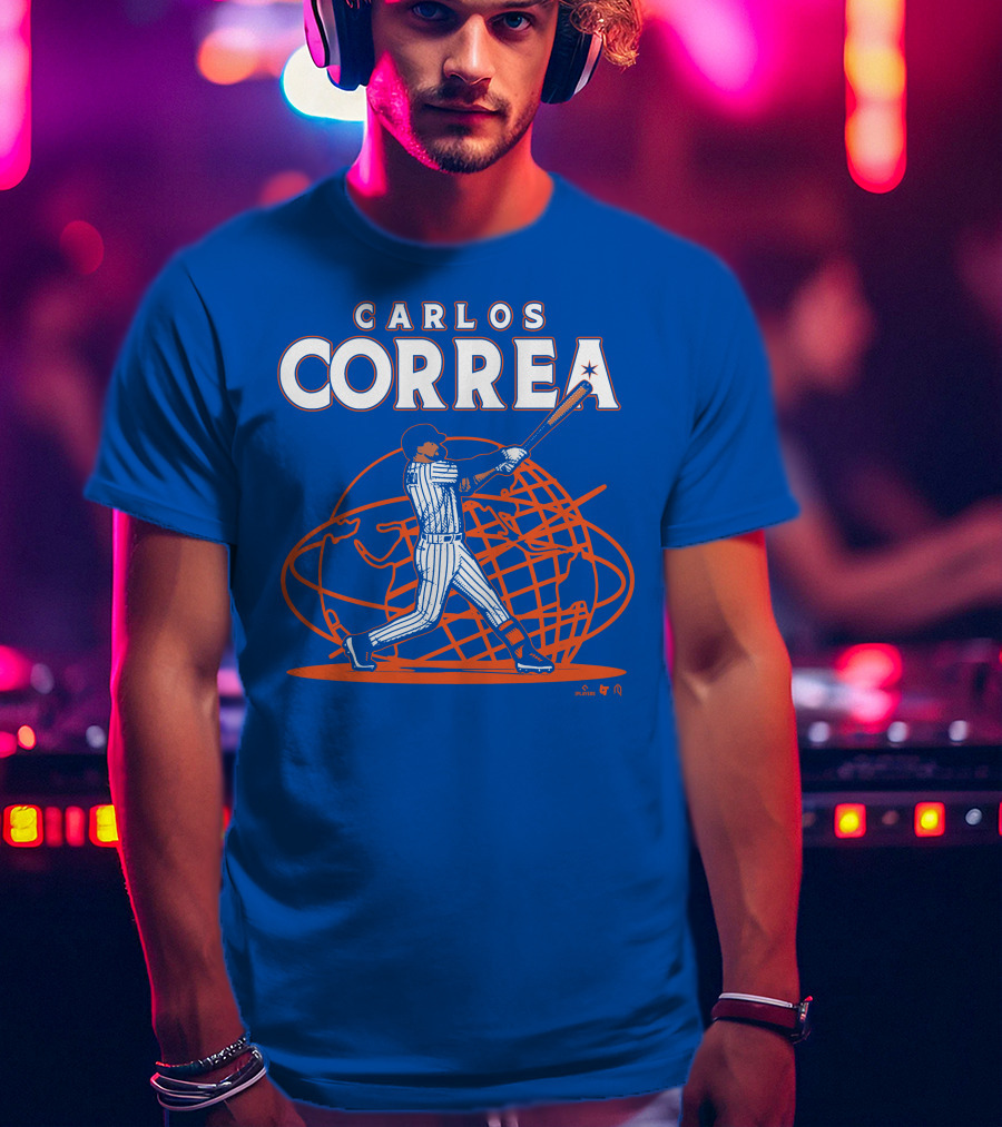 Carlos Correa Baseball Swing With Global Background T-Shirt