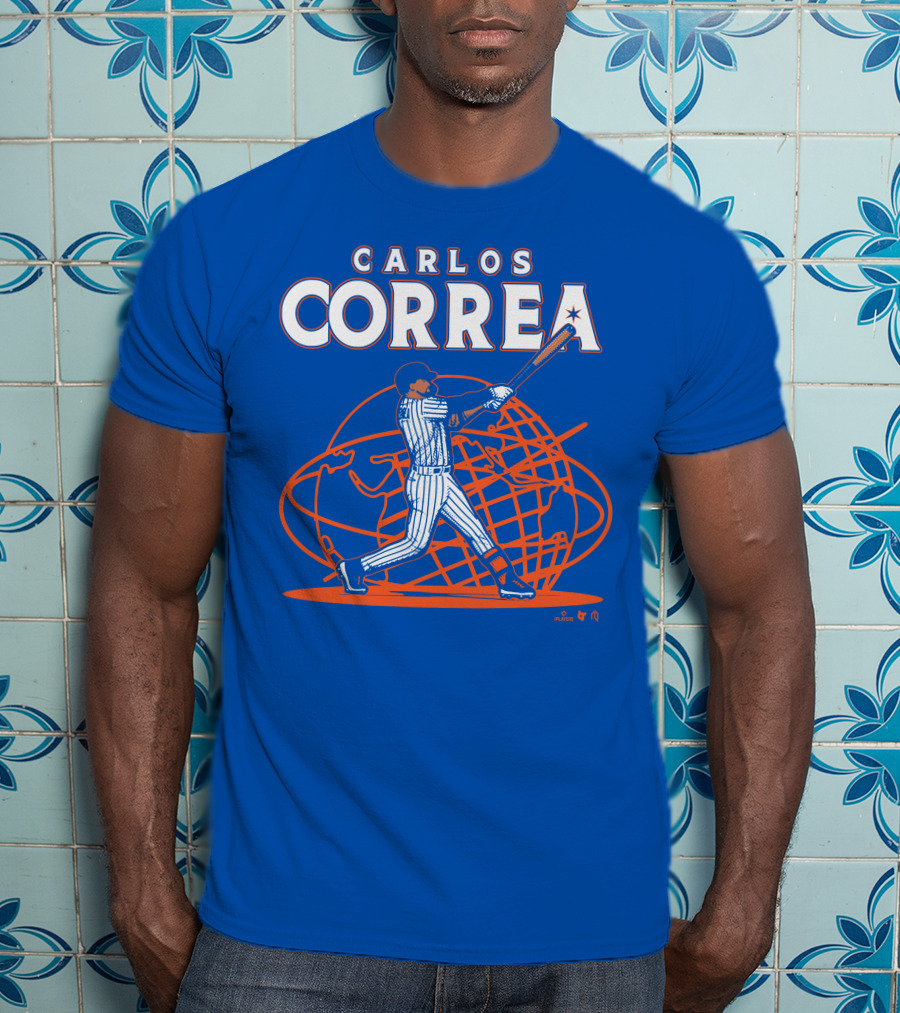 Carlos Correa Baseball Swing With Global Background T-Shirt