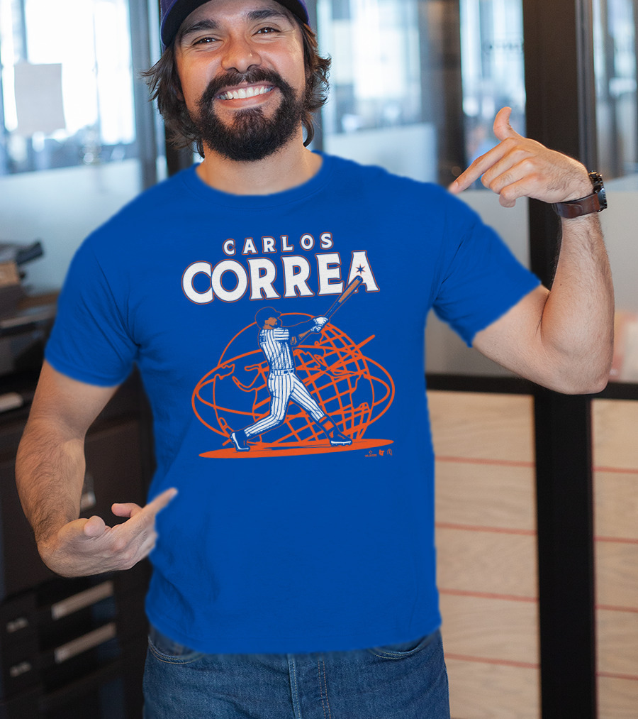 Carlos Correa Baseball Swing With Global Background T-Shirt