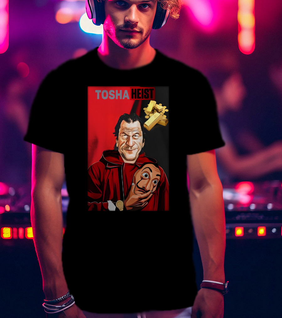 Tosha Heist Garb House Masked Figure With Gold Bars T-Shirt