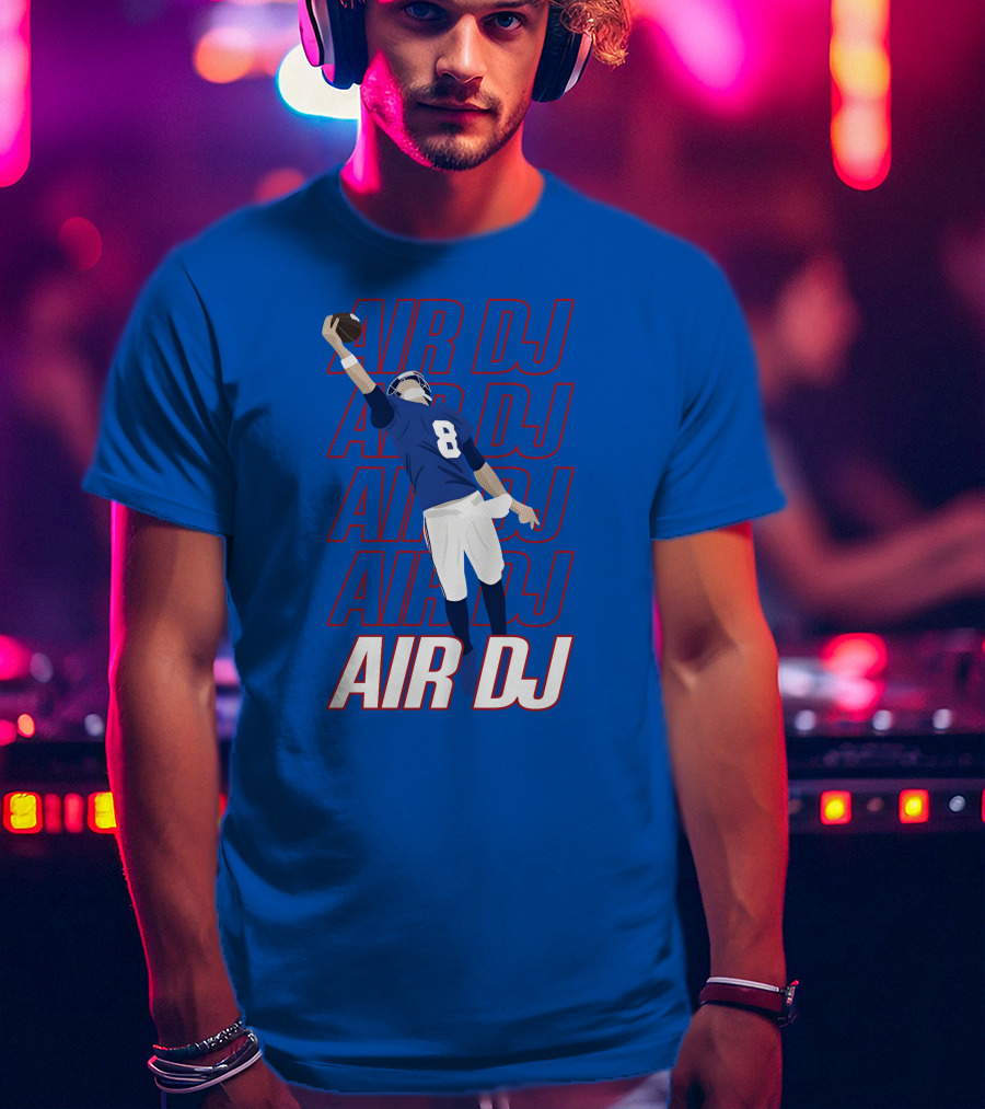 Justin Penik Jomboymedia Air DJ Football Player Number Eight Blue T-Shirt
