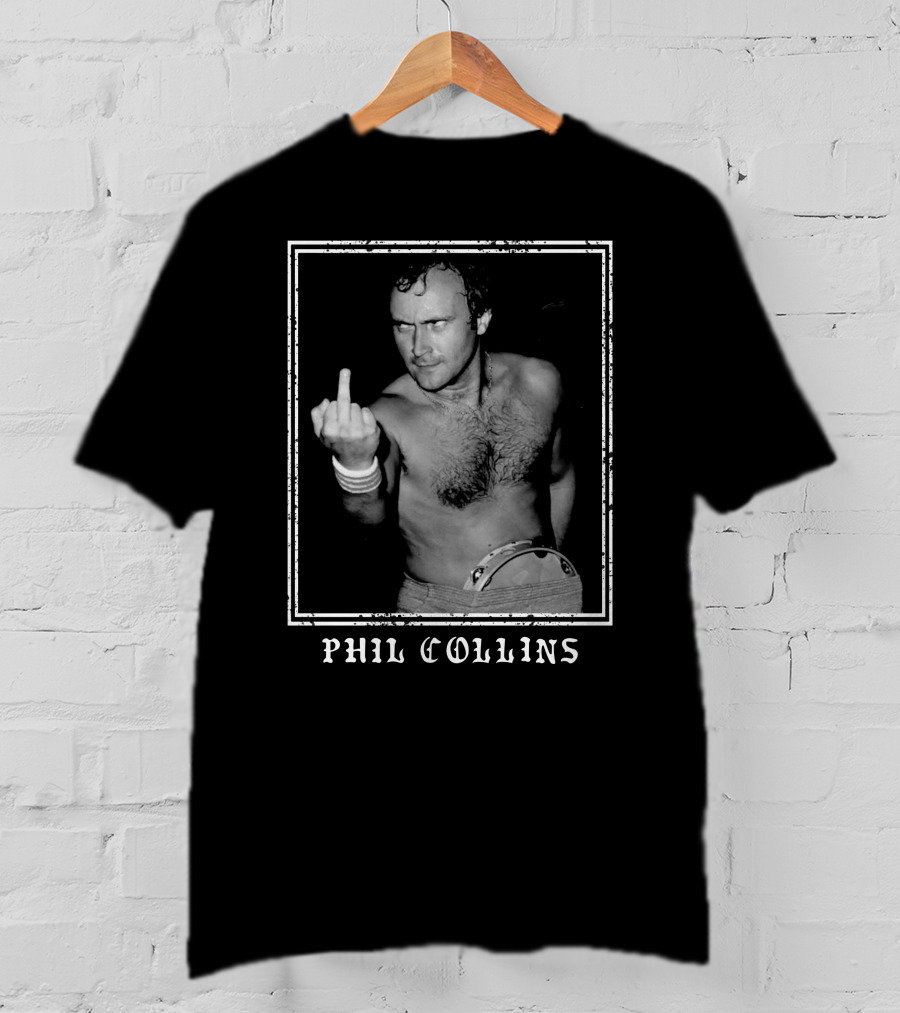 Phil Collins Middle Finger Black And White Image T-Shirt