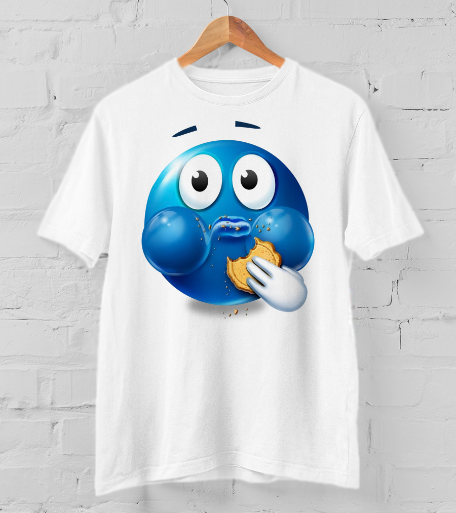 Cookie Muncher Blue Emoji With Crumbs T-Shirt