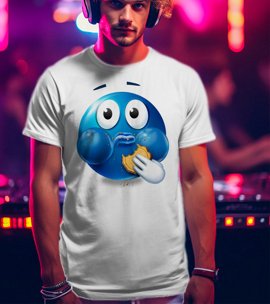Cookie Muncher Blue Emoji With Crumbs T-Shirt