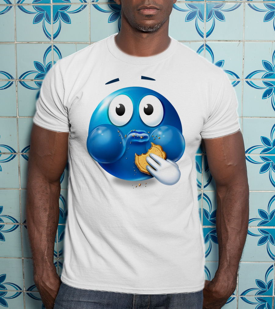 Cookie Muncher Blue Emoji With Crumbs T-Shirt