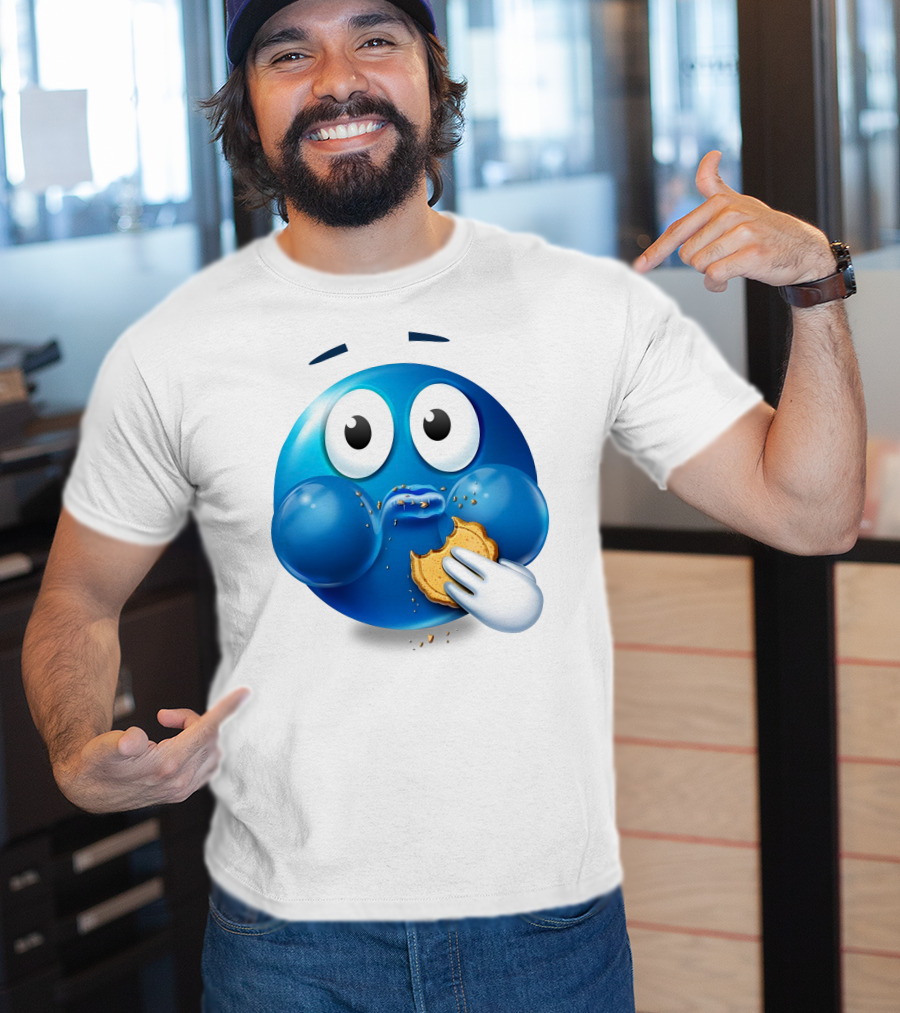 Cookie Muncher Blue Emoji With Crumbs T-Shirt