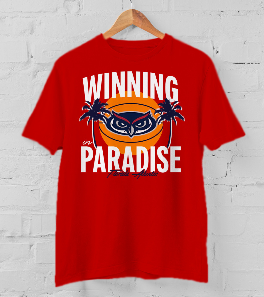 Winning In Paradise Florida Atlantic Owl Sunset Palms T-Shirt
