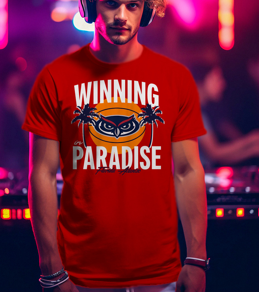 Winning In Paradise Florida Atlantic Owl Sunset Palms T-Shirt