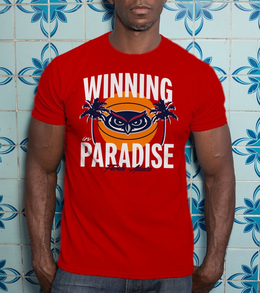 Winning In Paradise Florida Atlantic Owl Sunset Palms T-Shirt