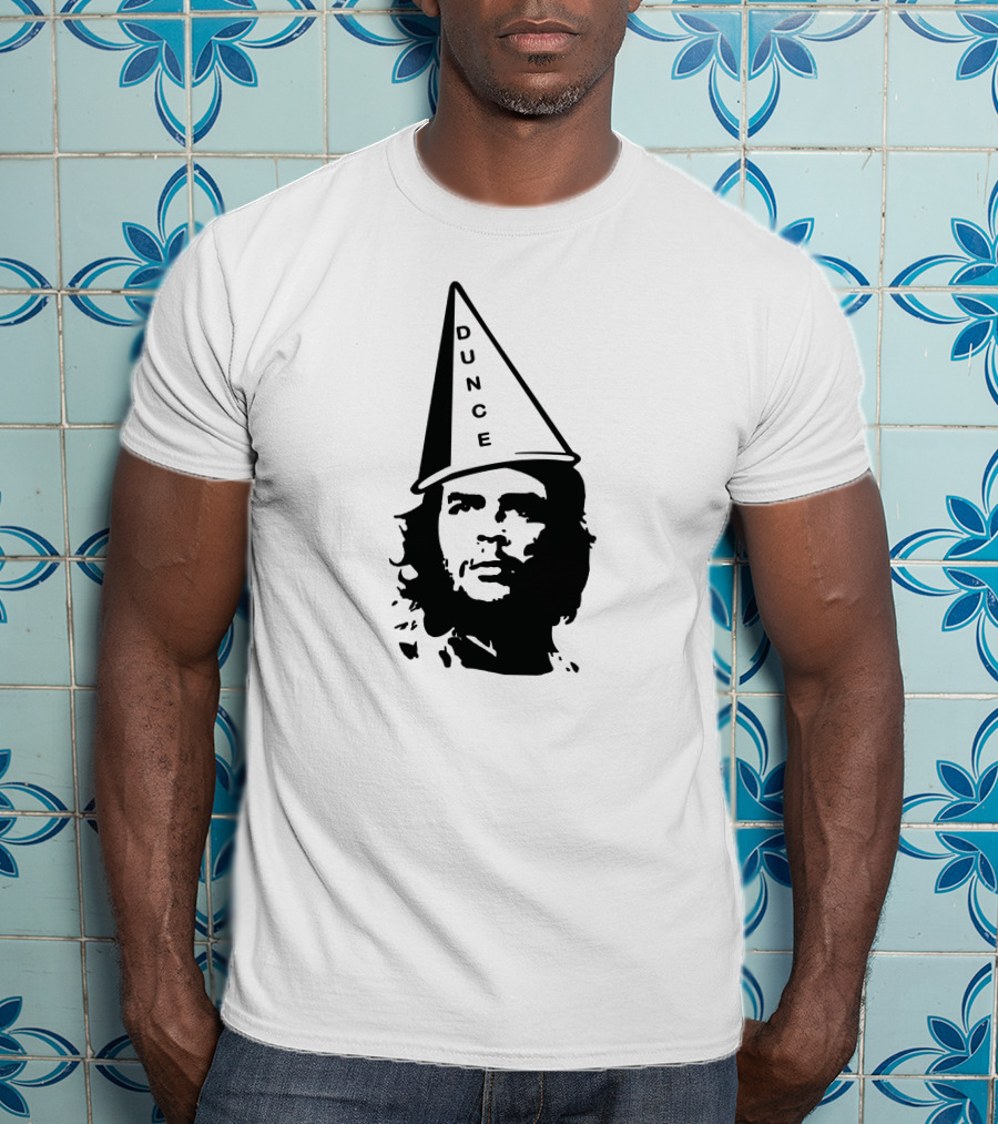Dunce Guevara Satirical Design With Iconic Figure Wearing Dunce Cap T-Shirt