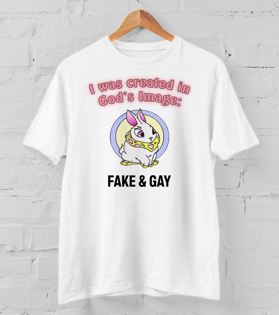 I Was Created In God's Image: Fake And Gay With Cute Rabbit T-Shirt