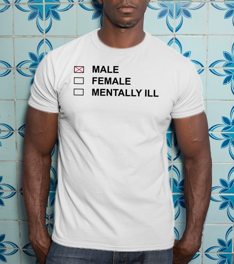 MALE FEMALE MENTALLY ILL Humor Statement Text Box T-Shirt