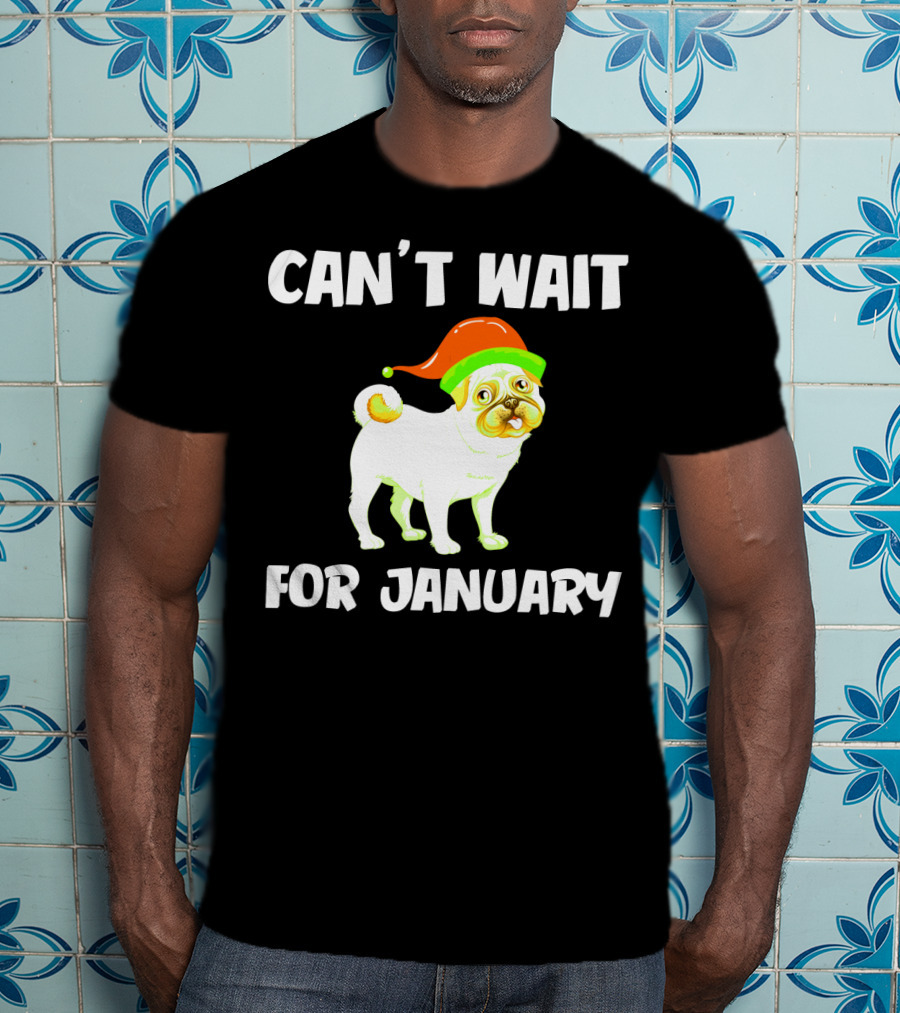 Can't Wait For January Pug IN Festive Hat T-Shirt
