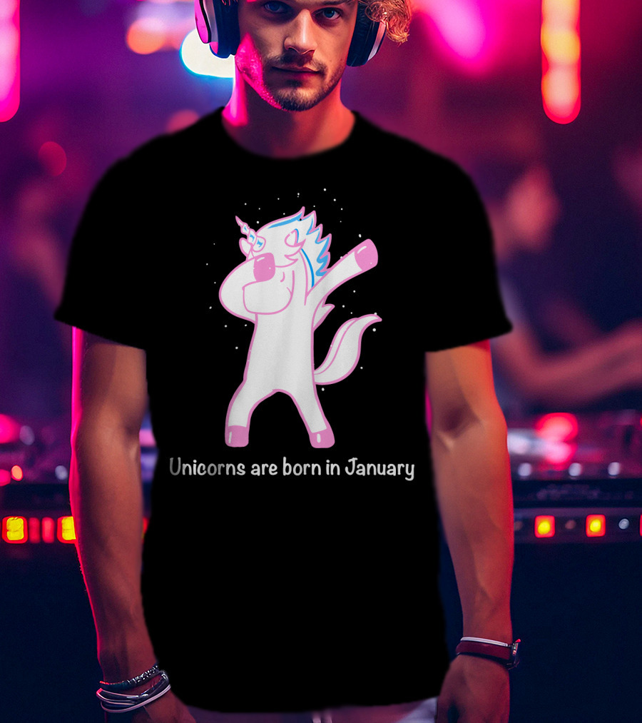 Dabbing Unicorn Celebrating Birthdays In January T-Shirt