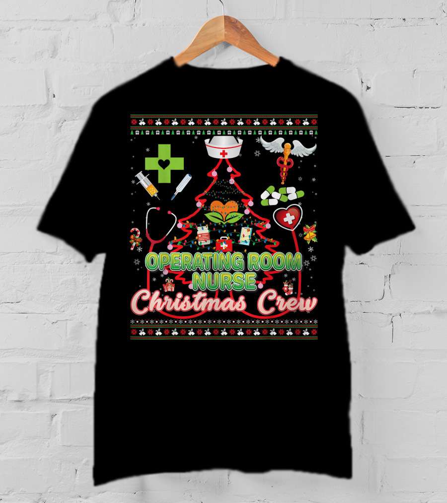 Operating Room Nurse Christmas Crew Tree Stethoscope Holiday Symbols T-Shirt