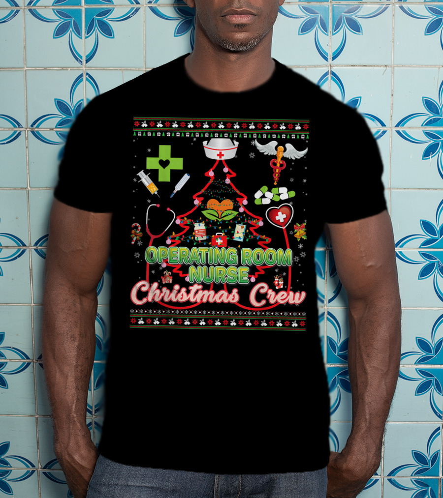Operating Room Nurse Christmas Crew Tree Stethoscope Holiday Symbols T-Shirt