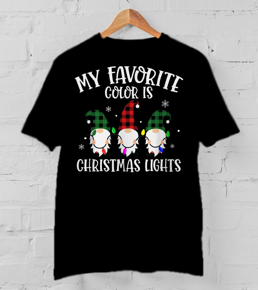 My Favorite Color Is Christmas Lights Gnome Buffalo Plaid T-Shirt