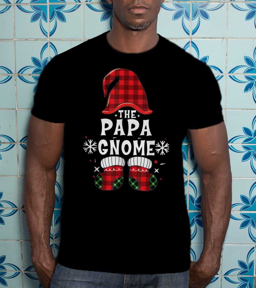 Papa Gnome Buffalo Plaid Christmas Family Matching T-Shirt