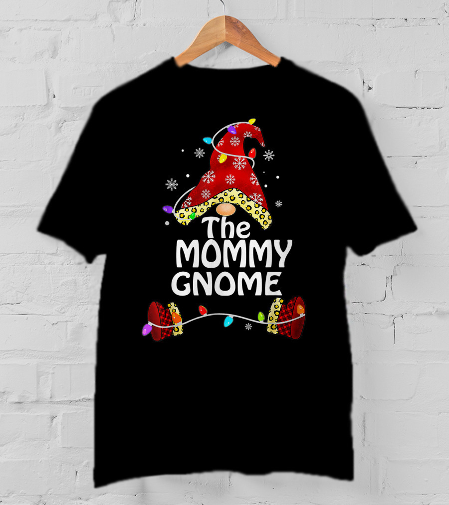 The Mommy Gnome Buffalo Plaid Leopard Print Christmas Lights T-Shirt