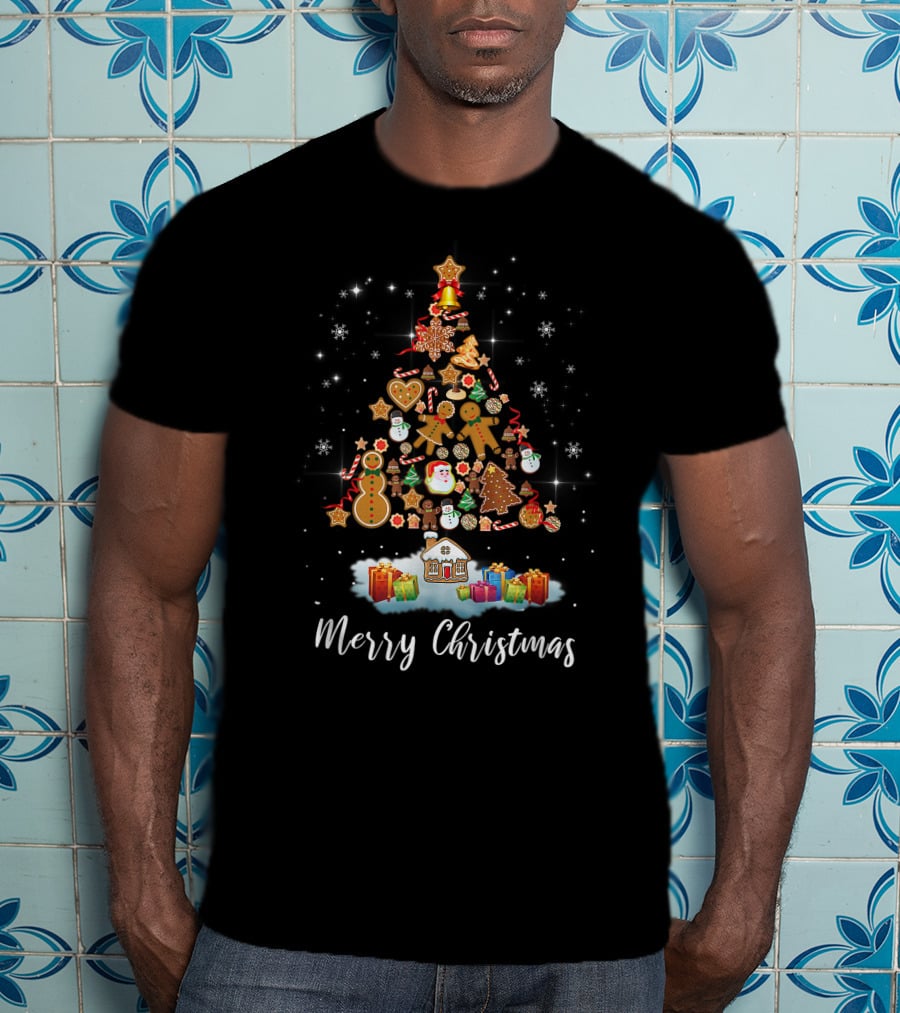 Merry Christmas Gingerbread Men Xmas Tree Cookie Snowman Pajama Gift T-Shirt