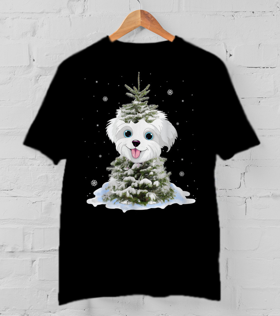 Maltipoo Christmas Tree Funny Snow Holiday Gifts T-Shirt