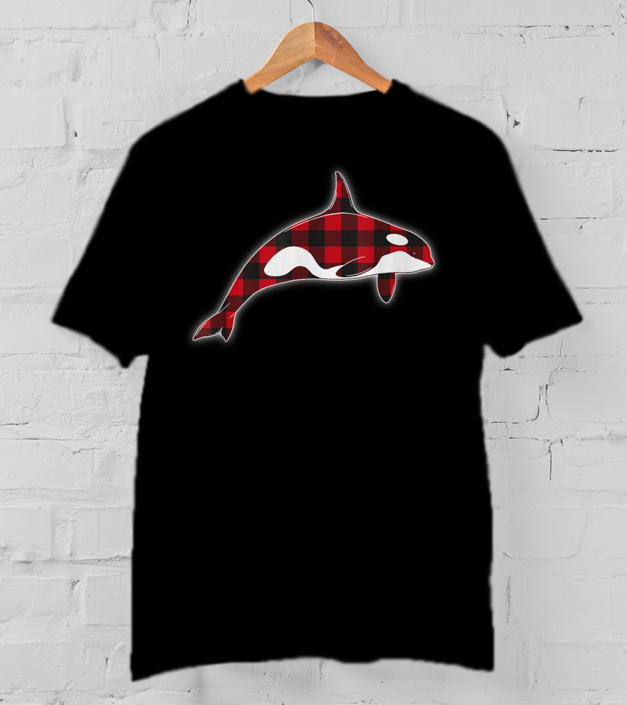 Red Plaid Orca Whales Lover Holiday Matching Family Christmas T-Shirt