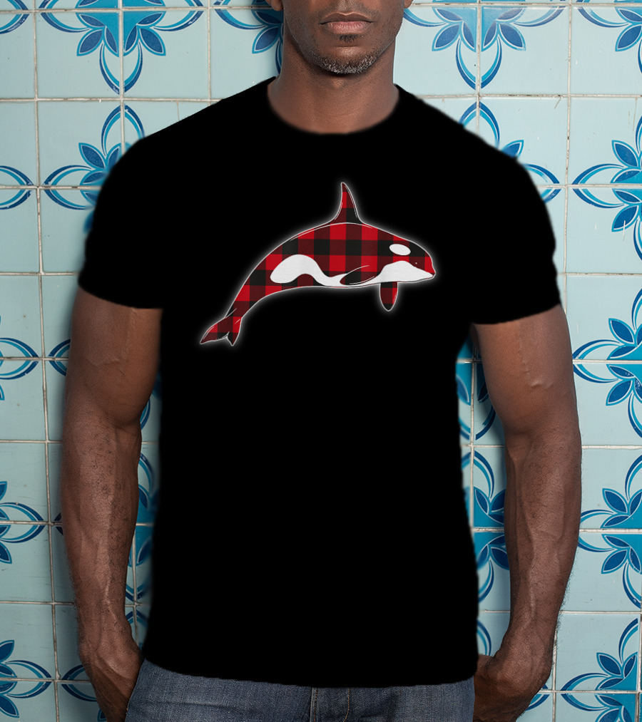 Red Plaid Orca Whales Lover Holiday Matching Family Christmas T-Shirt