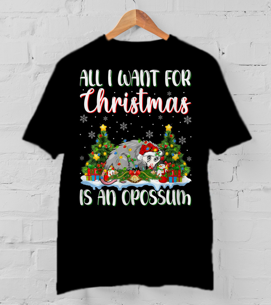 All I Want For Christmas Is An Opossum Xmas Lighting Santa T-Shirt
