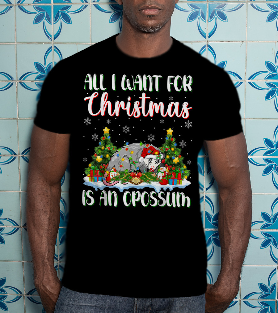 All I Want For Christmas Is An Opossum Xmas Lighting Santa T-Shirt