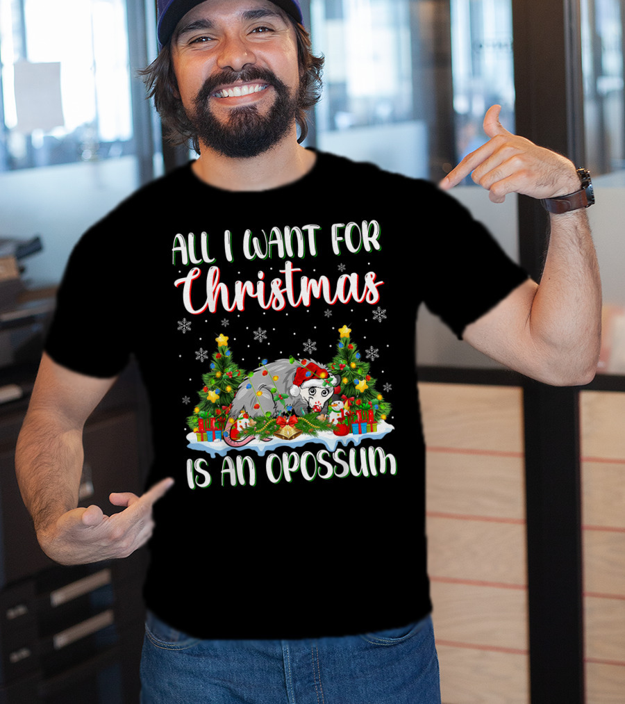 All I Want For Christmas Is An Opossum Xmas Lighting Santa T-Shirt