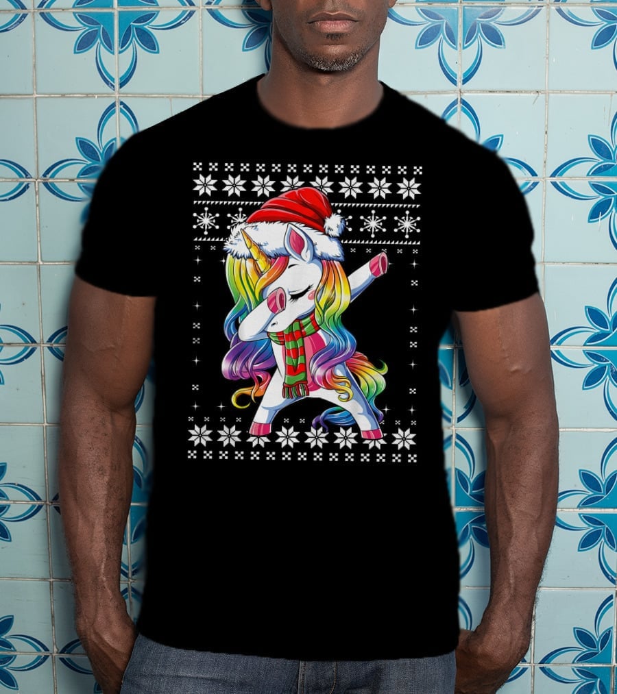 Unicorn Dabbing Santa Christmas T-Shirt