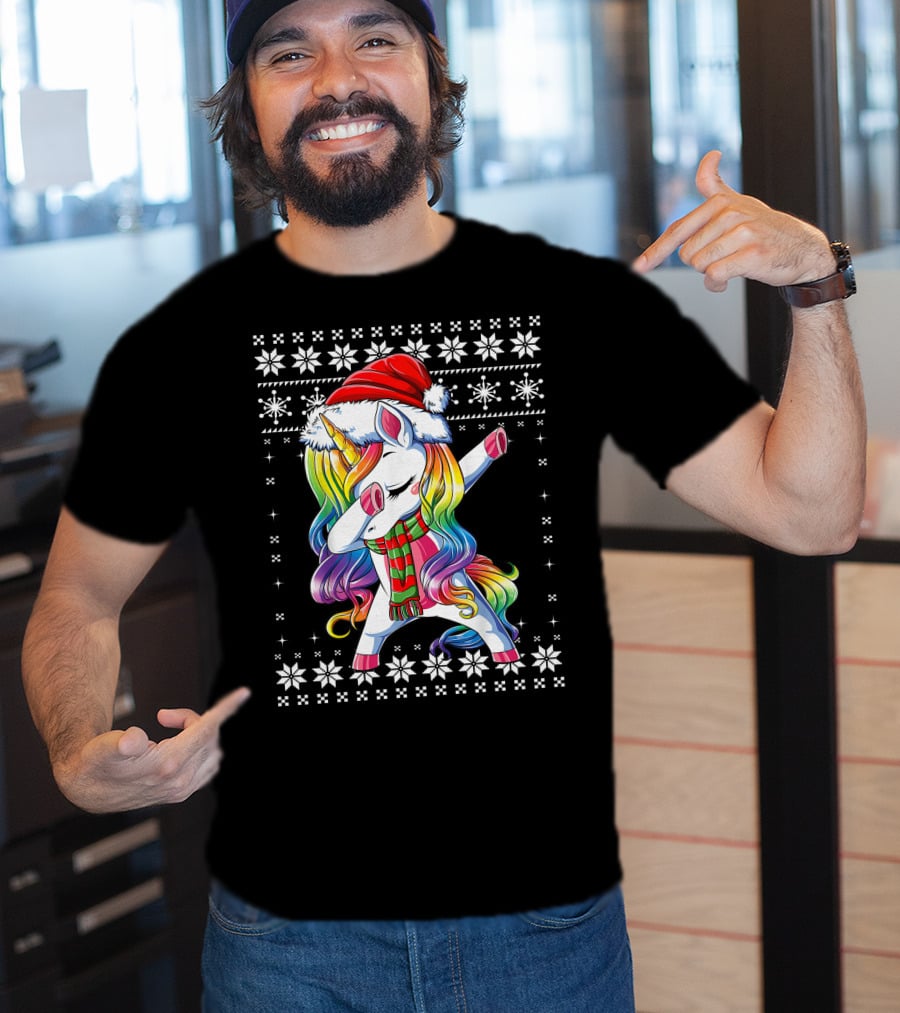Unicorn Dabbing Santa Christmas T-Shirt