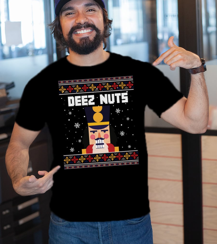 Deez Nuts Nutcracker Christmas Sweater Snowflakes T-Shirt