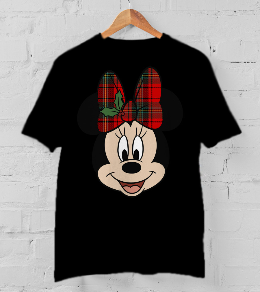 Minnie Mouse Red Plaid Bow With Holly Disney T-Shirt