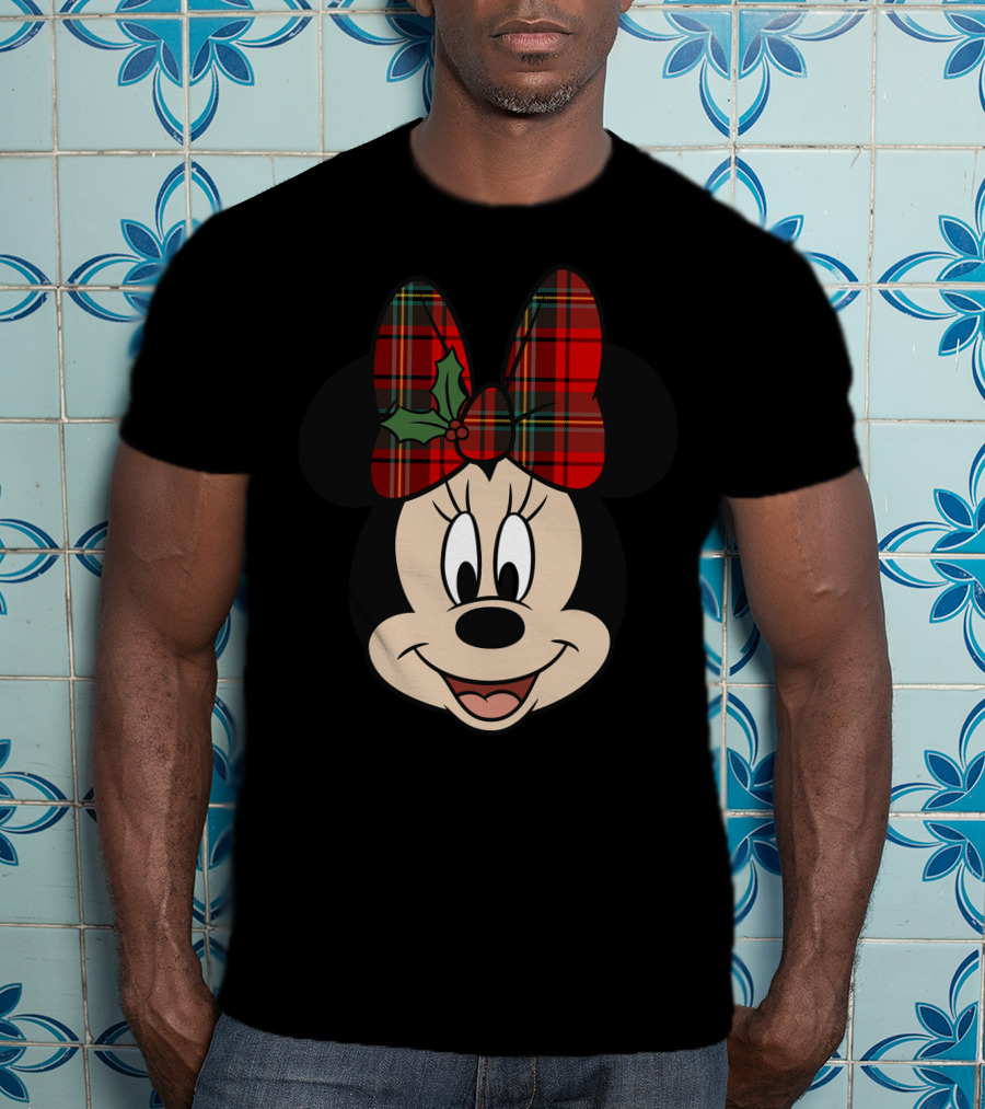 Minnie Mouse Red Plaid Bow With Holly Disney T-Shirt