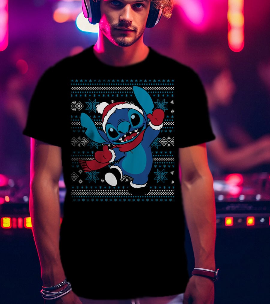 Disney Stitch Festive Christmas Holiday Cheer T-Shirt